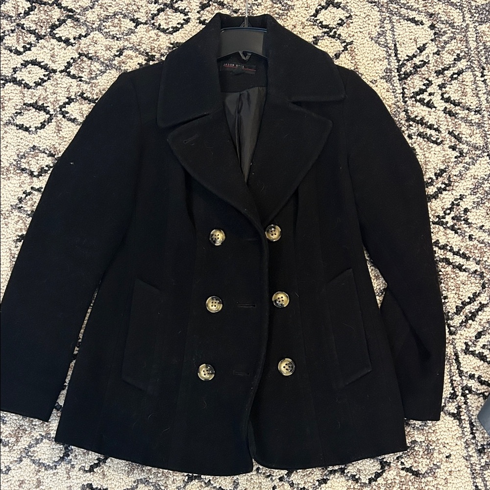 Elegant Black Double-Breasted Peacoat